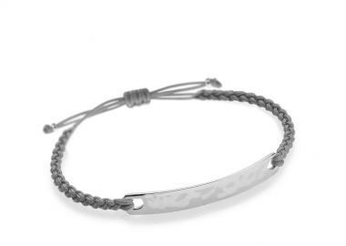 Βραχιόλι συλλογή Made For U από ασήμι 925 επιχρυσωμένο | Χειροποίητο κόσμημα με γκρί κορδόνι και χάραξη με το Δικό σου κείμενο -  - 